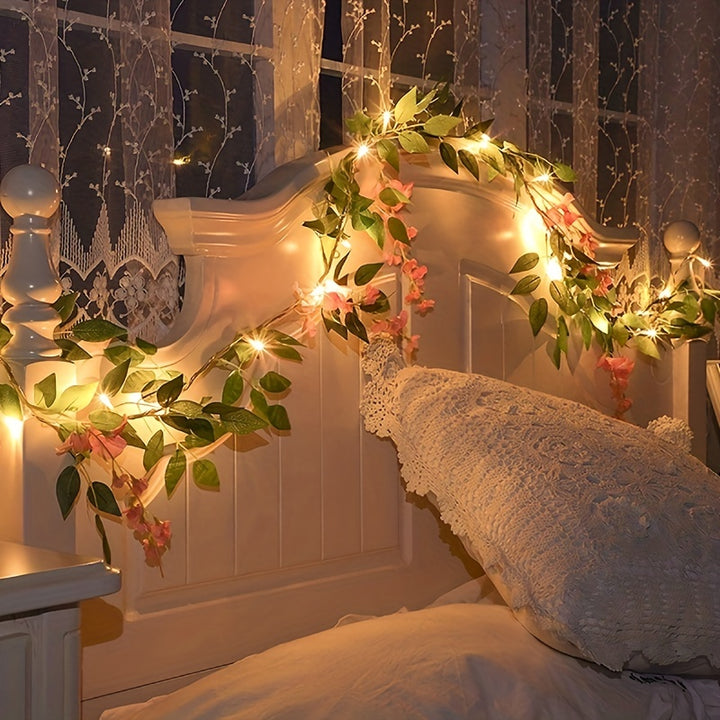 Set LED Pink Wisteria Decor String Light 2m7874in 20 Led Pink Flower Vine Fairy Lights Battery Powered Not Included Batteries For Wall House Room Decor Office Decor Birthday Home Room Bedroom Decor Garden Decor Yard Decor