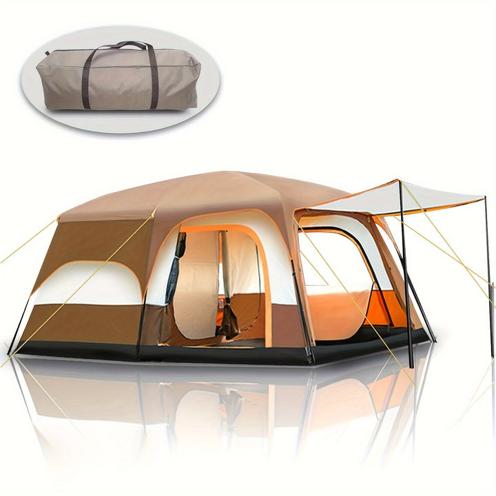 Family Camping Tent Waterproof DoubleLayer Pole Tent Two Bedroom One Living Room Design HeavyDuty Polyester Fiber Fully Enclosed WeatherResistant Canopy with Multifunctional Zoning Portable Foldable Shelter