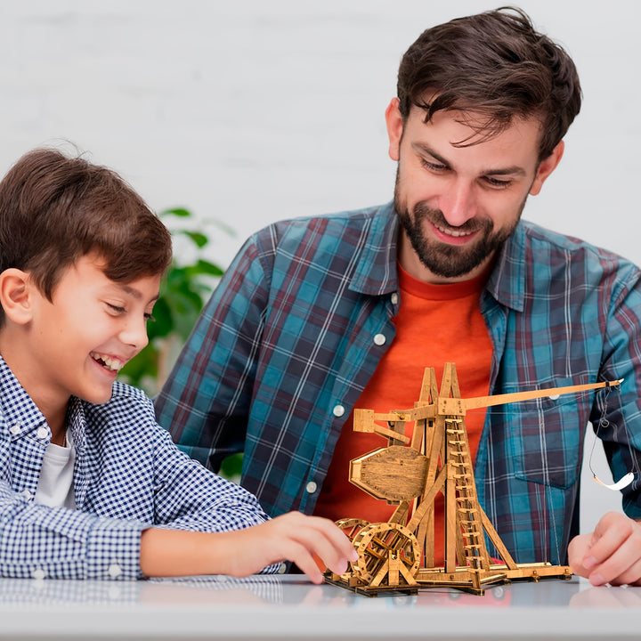 Miniature Counterweight Trebuchet Wooden PUZZLE Desk Accessories 3D Wooden Building Model Educational Toy Wood Kit Handcraft Christmas DIY Project  Easter Halloween Gift