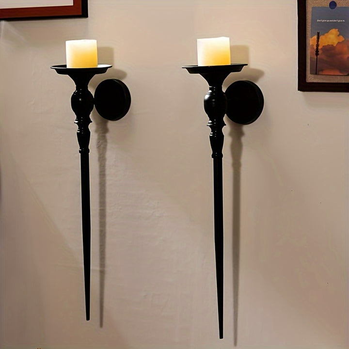 Set of 2 Vintage Black Staff Candle Holders  RXZ9