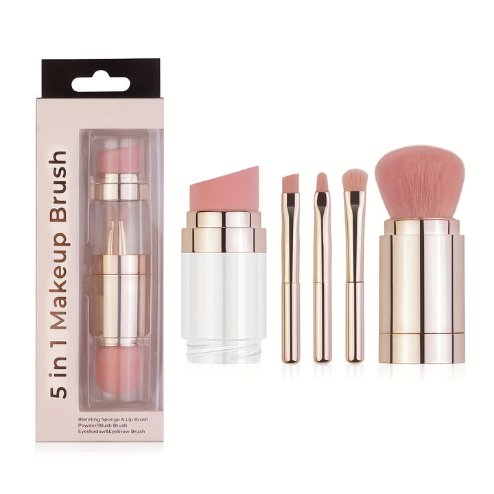 RANCAI 5pcs Makeup Brush Set  Portable Detachable  MultiFunctional for Blush Eyebrow Lip  Powder Application  Nylon Bristles FragranceFree Suitable for All Skin Types