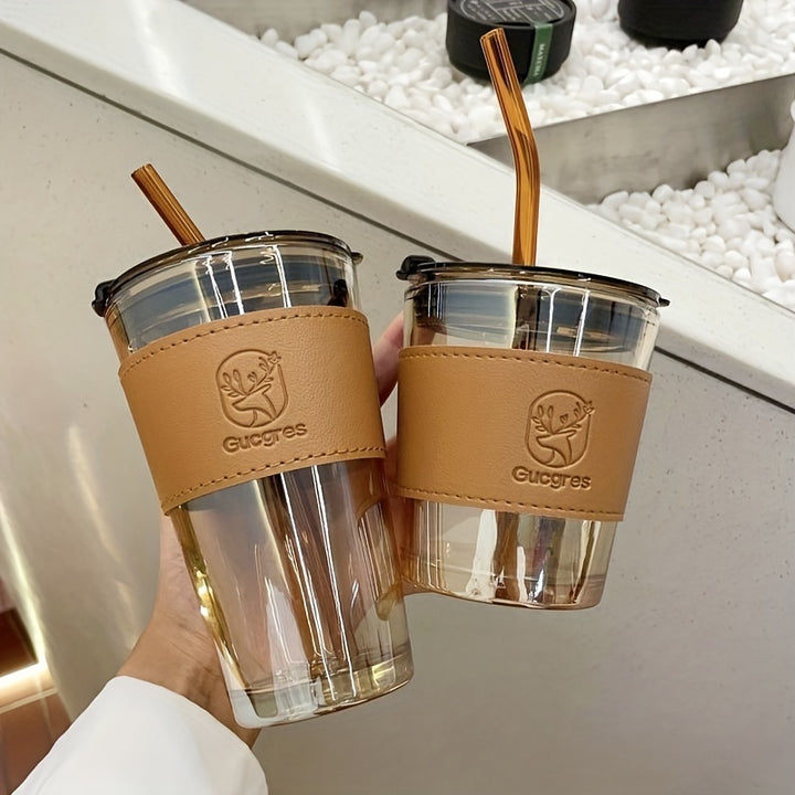 Fast Arrival Chic BambooInspired Glass Coffee Mug with Straw  Large Capacity Minimalist Design for Coffee  Milk Tea