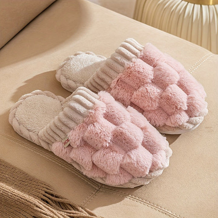 Cozy Faux Fur Plaid Slippers  NonSlip  AllSeasonLFIL