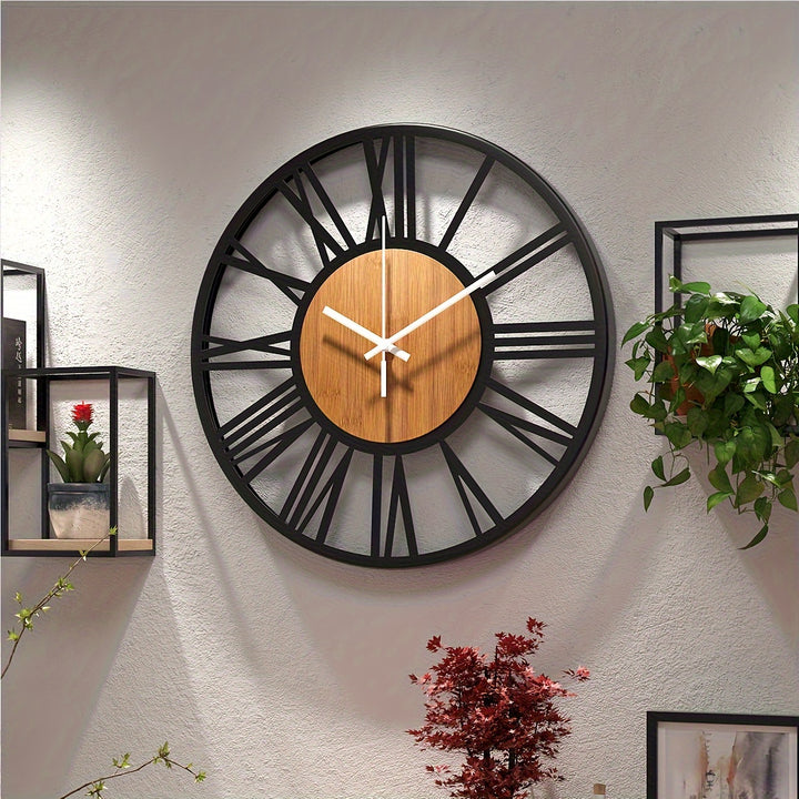 Modern Roman Numeral Silent Wood Wall Clock  0w3rl