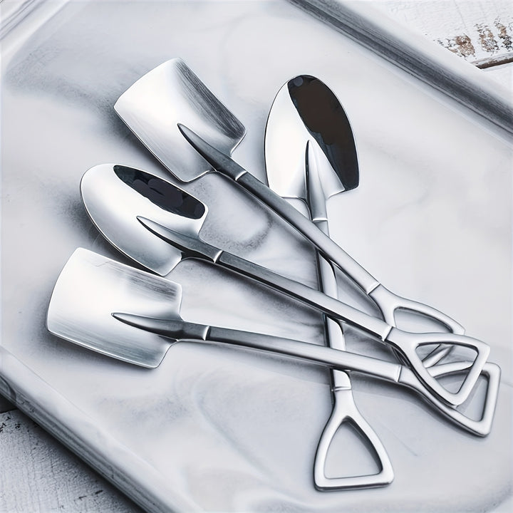 4pcs Portable Stainless Steel Spoon Creative Dessert Watermelon Spoon Fruit Spoon Soup Spoon Suitable For Outdoor Camping Picnic
