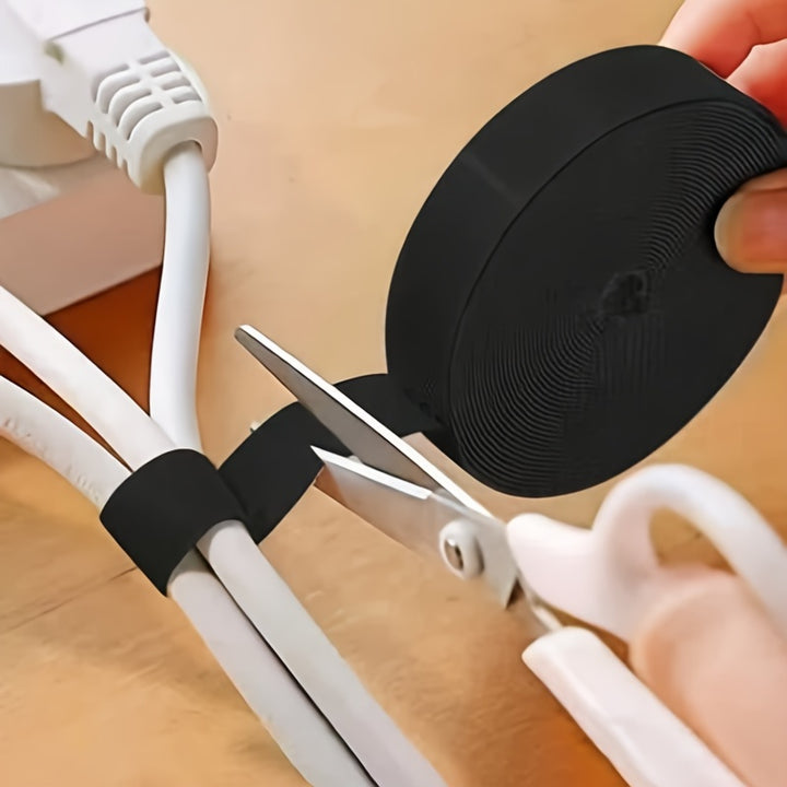 300cm Black Nylon Cable Organizer Roll  Versatile Cord Management for Travel Outdoor  Home Use with Hook and Loop Fastening Straps