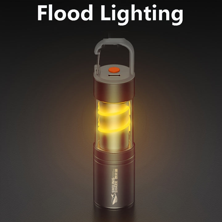 1pc Smiling Shark 2in1 Flashlight And Camping Light Multifunctional Flashlights Rechargeable Camping Lantern Zoomable Torch Light Portable Camping Lights With Hook For Outdoor Camping Hiking Working Adventure