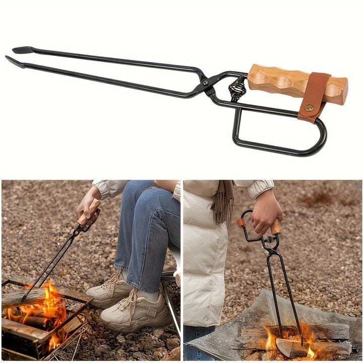 Durable Metal  Wooden BBQ Charcoal Tongs  Ideal for Outdoor Camping  Grilling EasyGrip Spring Design