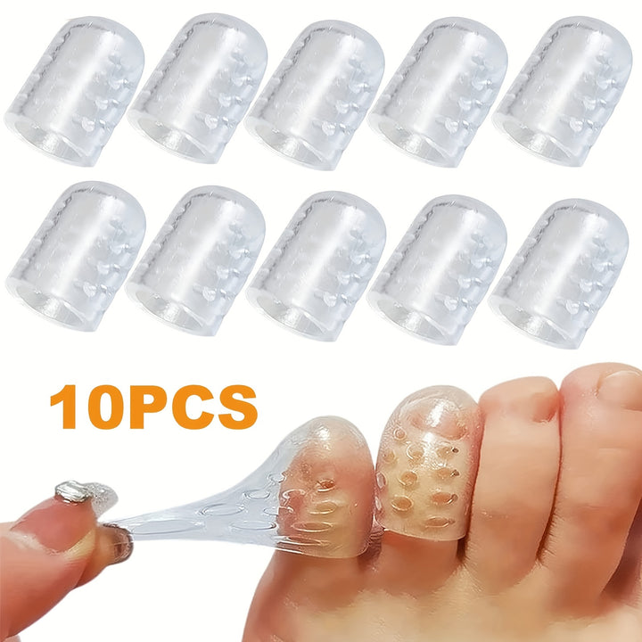 10PCS Soft Silicone Toe Protectors Flexible Toe Sleeves for Friction Relief Ingrown Toenails Corns Blisters Hammer Toes  Transparent White Silicone Toe Caps for Athletic and Daily Use