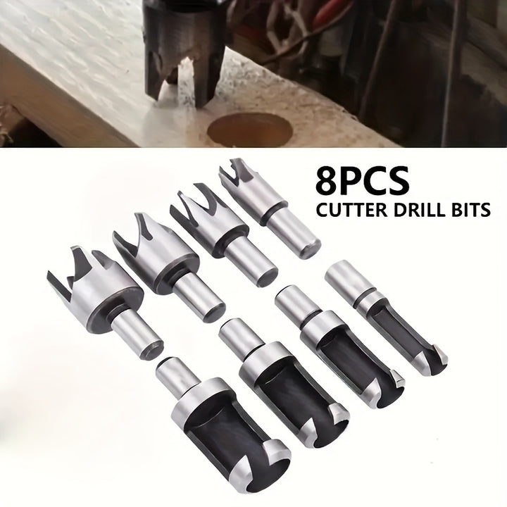 8pcs High Carbon Steel Wood Hole Plug Cutter Set  Perfect ForWoodworking Hole Saw Cutting 14 38 12 58Create Clean And Precise Holes With Ease