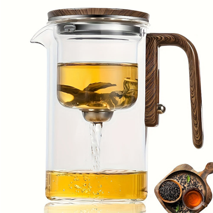 1pc Glass TeaForOne Set with Magnetic Filter Switch and Wooden Handle 500ml Enchanti Tea Magic Pot with Infuser  Modern Water Separation Teapot