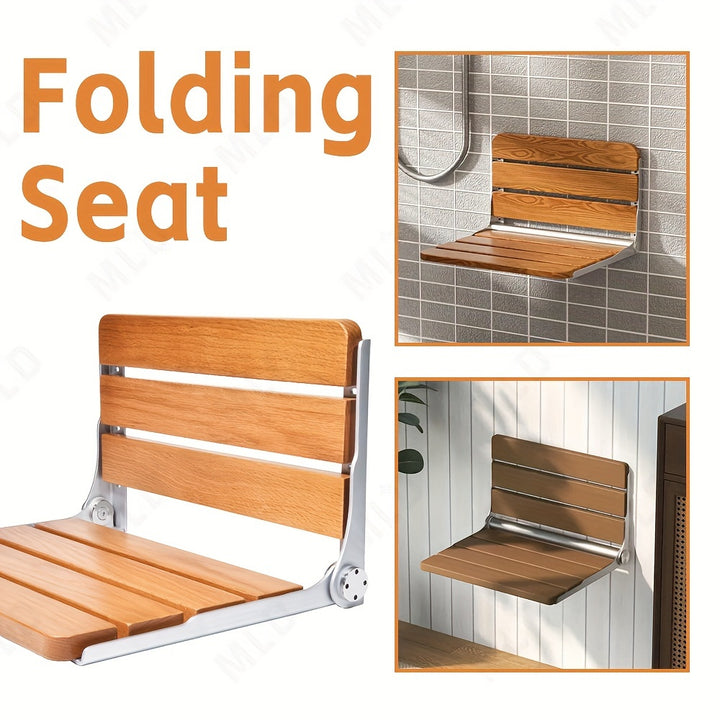 Versatile Folding Shower Chair  Solid Wood  Aluminum WallMounted Design for Easy Storage Ideal for Bathroom Entryway  Living Room Supports up to 14969KG