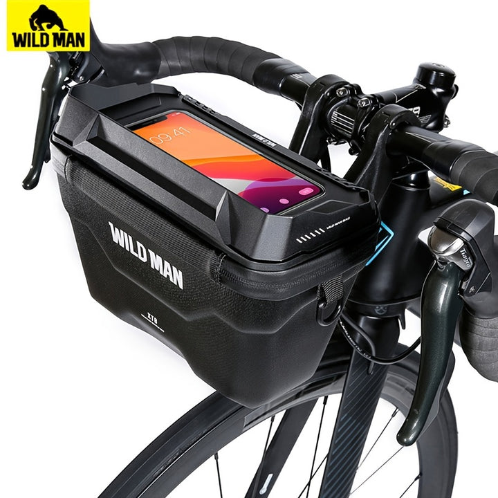 WILD MAN Rainproof Bicycle Bag  3L Hard Shell Handlebar Bag For Electric Scooter MTB And Road Bike  Phone Case Included  Bike Accessories