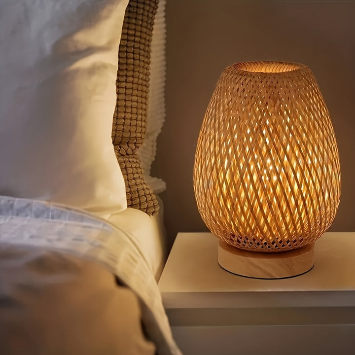 Bamboo Weaving Table Lamp With Handmade Natural Wooden Base  FCJK