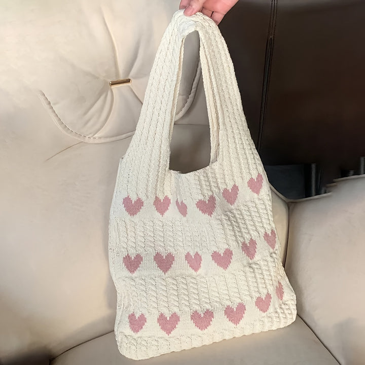 Love Heart Pattern Crochet Shoulder Bag  T6NO