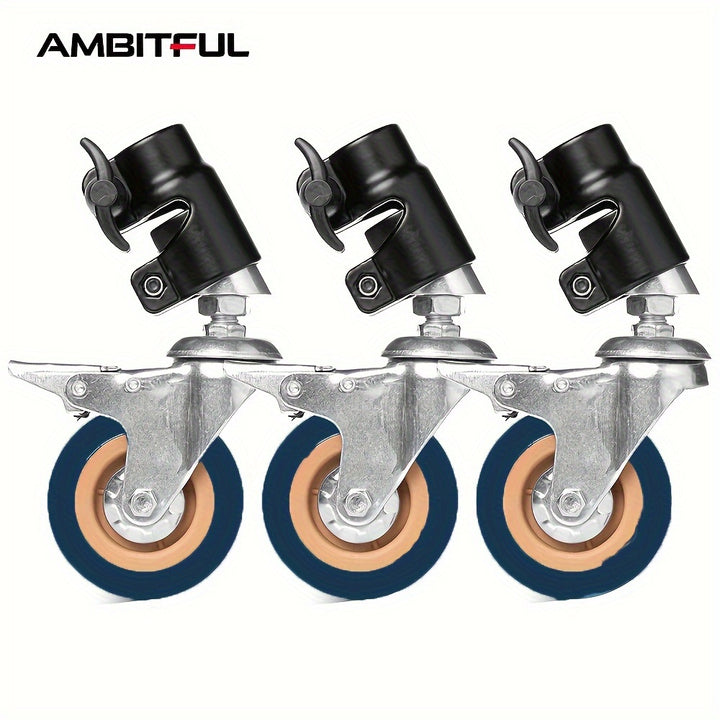 Heavy Duty Stainless Steel Caster Wheels for Photography CStand 3Pack Uncharged 360 Swivel Casters with Locking Brakes for Studio Lighting Equipment