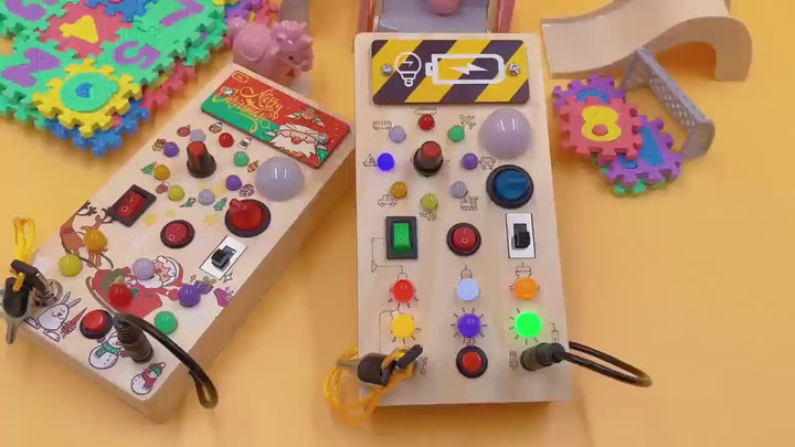 Wooden New LED Light Busy Block Puzzle Early Education Power Button Traffic Light Tool Toy