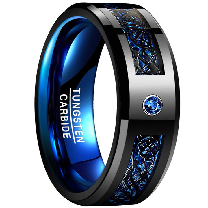 8MM Black Dragon Pattern Blue Carbon Fiber Mens Tungsten Ring USA Size 714  KG4G