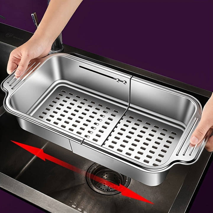 1pc Kitchen Sink Drain Basket Over The Sink Stainless Steel Colander Dishes And Chopsticks Drain Basket Stainless Steel Sink Drain Perfect For Washing Fruits  Veggies Telescopic Strainer Basket Kitchen Stuff Kitchen Gadgets