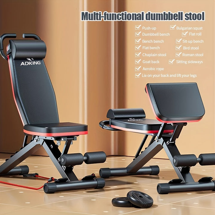 1pc 14in1 Multifunctional Fitness Bench Loadbearing 500kg110231lbs Professional Foldable Sports Stool With Cushion Headrest Handle Drawstring