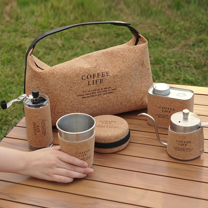 Portable Coffee Maker Kit Stainless Steel PourOver Travel Set with HandCrank Grinder FineMesh Dripper Outdoor Cup Filter Paper and Bean Storage Container  7pcs Set for Camping  Home Use