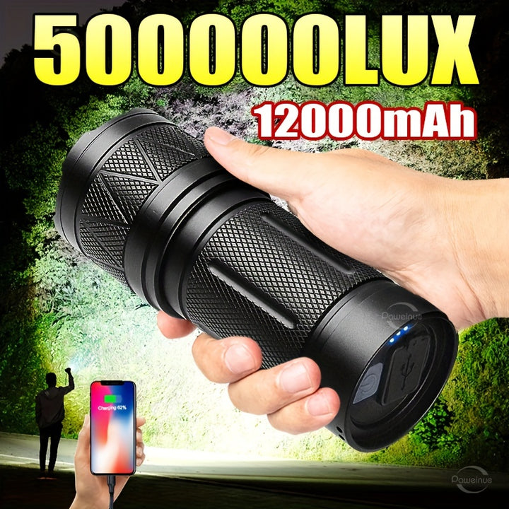PAWEINUO Rechargeable LED Flashlight with 12000mAh Lithium Battery High Lumen Zoomable Battery Powered Handheld Tactical Flashlight NonWaterproof with Multiple Components