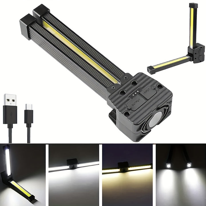 1pc Rechargeable Work Light 5 Modes Foldable Flashlight LED Magnetic Work Flashlights With Hanging Hook For Camping Car Repair Workshop Emergency