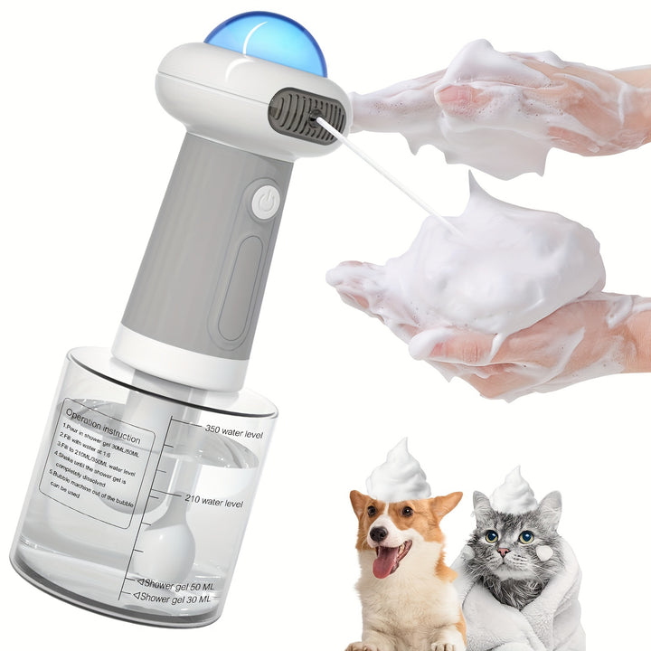 ABS Material Automatic Pet Shower Foaming Machine for Cats 400ML Capacity Electric Pet Bath Bubble Maker USB Rechargeable Foam Dispenser with One Button Operation for Deep Cleaning