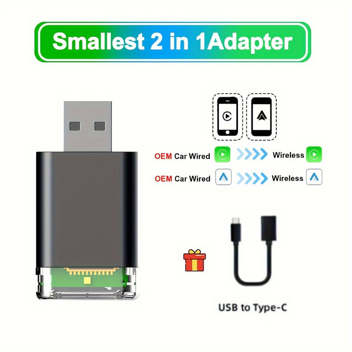 Mini CarPlay Wired to Wireless Adapter for Android Auto  2in1 Plug and Play for Smart Dongle with 5G WIFI  for VolVo with KIA with Chery for VOLKSWAGEN