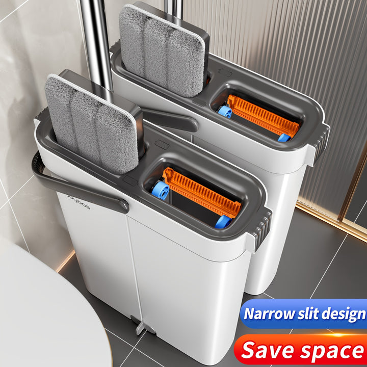Joybos Flat Mop and Bucket Set with 4Sided Scraper  Dual Purpose Wet Dry Use for Home Living Room Bedroom Bathroom Toilet Kitchen  Plastic and Stainless Steel No Electricity Needed