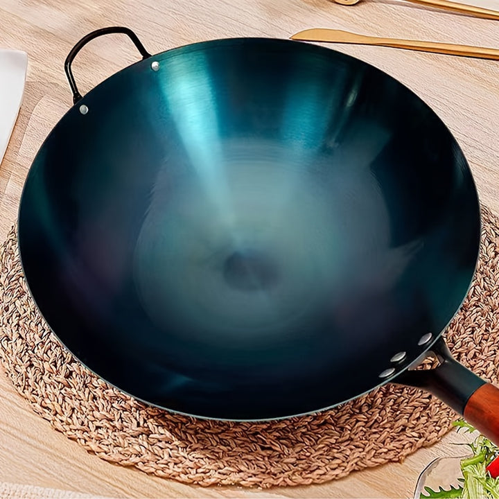 1pc Traditional Cast Iron Wok  NonStick Uncoated Cooking Pan for Gas Stove  Induction Compatible  Perfect for Home Kitchens