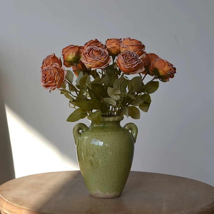 Rustic Farmhouse Ceramic Vase with 2 Handles  D2D0