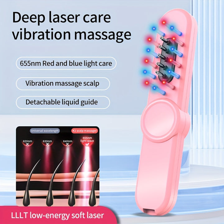Indidolize Scalp Massager with Red and Blue Light Therapy Rechargeable LowLevel Soft Laser Hair Growth Comb with Vibration Massage Detachable Liquid Guide USB Charging 500mAh Lithium Battery  Professional Head Care Tool