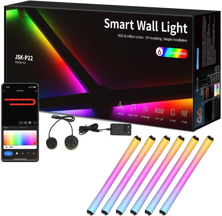RGBIC Smart WiFi Glide Wall Light Compatible with Alexa and Google Assistant 16M Colors Music Sync Gaming Room Decor Lights6 Black Lines Light
