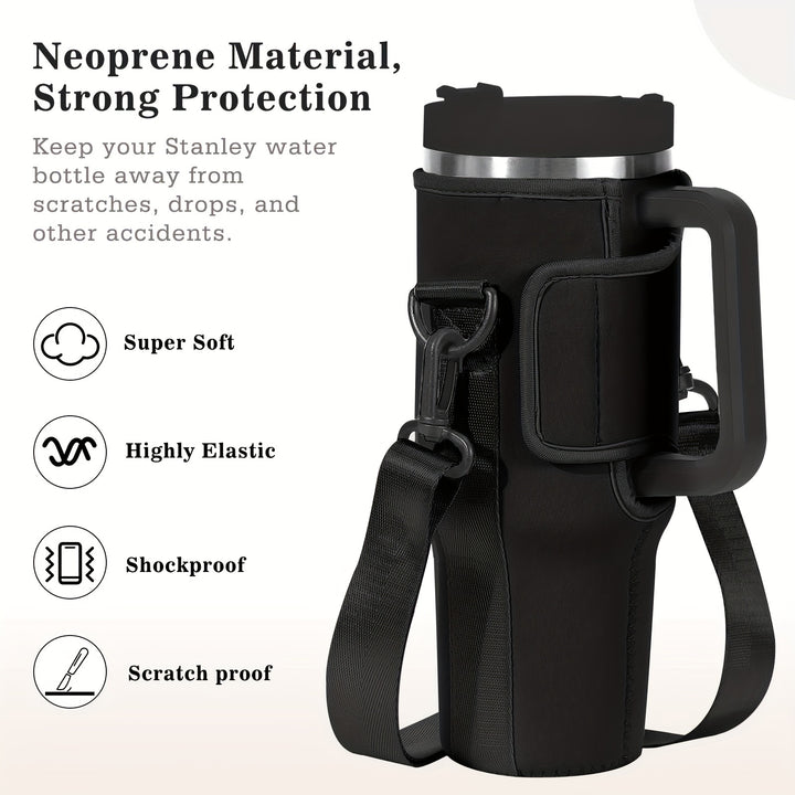 Heat Resistant Water Bottle Carrier with Phone Pocket  Fits 40 Oz Tumbler with Handle  Adjustable Strap for Walking Hiking Traveling Camping  Durable Sleeve Holder for Cup Accessories