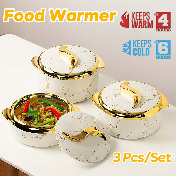 3pcs Golden Touch Food Warmer Thermal Casserole Dish Set With Lids Insulated Stainless Steel Container For Hot  Cold Food2K8S