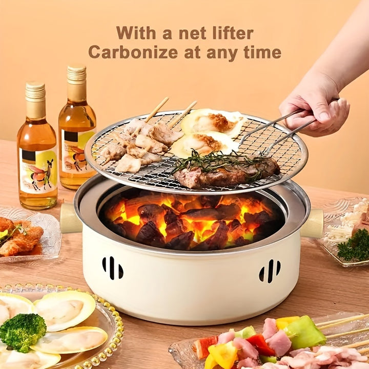 1pc Charcoal Bbq Grill Multifunctional Mini Smokeless Barbecue Rack Outdoor Camping Round Charcoal Bbq Pit Set For Family Gathering And Bbq Party Kitchen BBQ Accessories Grill Accessories