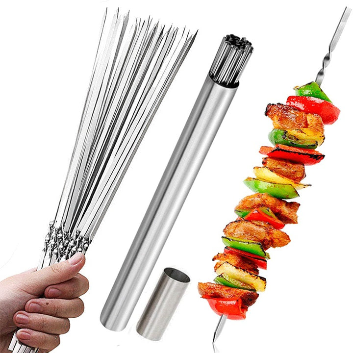 15pcs Stainless Steel Skewers  1 Tube Storage For Barbecue  CN0S