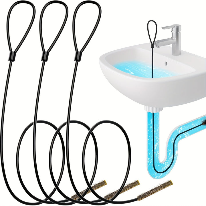 3pcs Black Yellow Stainless Steel Wire Pack Nylon Extra Long Hooks Suitable For Bathroom Washbasin Sewer Bathtub And More