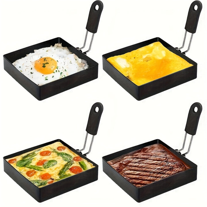 2pcs4pcs NonStick Square Egg Rings with Silicone Handle Stainless Steel Egg Mold for Breakfast Sandwiches Specialty  Novelty Cake Pans for Christmas Halloween Easter Hanukkah  Rectangle Shape Manual Egg Cooker