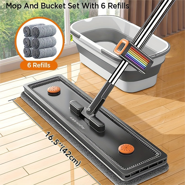 Joybos Flat Mop and Bucket Set with Stainless Steel Handle  Manual Floor Cleaning System for Living Room Bedroom Bathroom Outdoor Use  No Electricity Needed