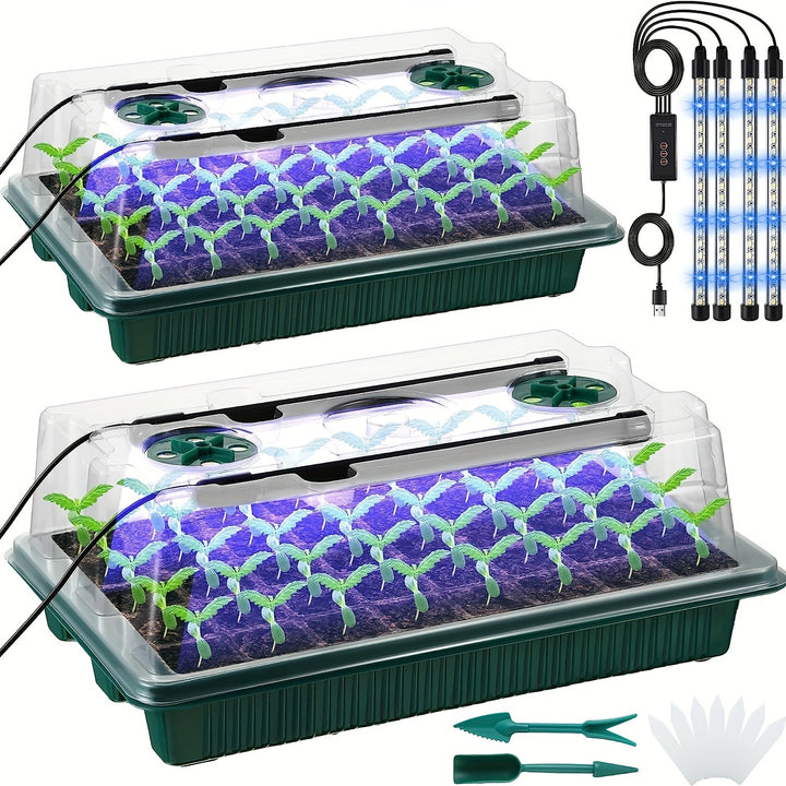 2 Pack Seed Starter Trays With High Dome Germination Kit  80 Cells 4 LED Grow Lights Smart Timer  3 Modes For Home Gardeners And Indoor Greenhouse Seedling Starter Kit