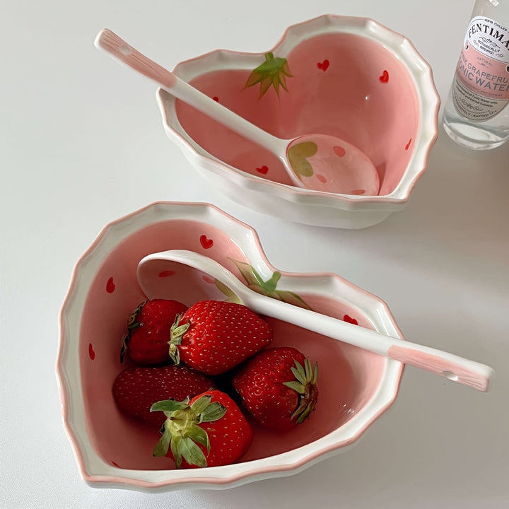 Strawberry Love Ceramic Bowl  Spoon Set  SUN3