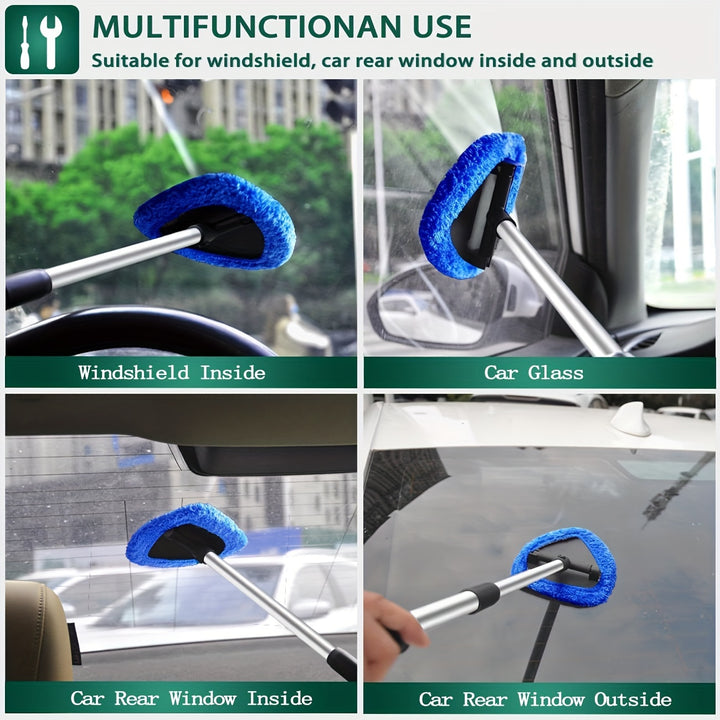 5pcs Windshield Cleaner Set Car Windshield Cleaning Tool with 4 Reusable and Washable Microfiber Pads and Telescopic Handle Car Glass Wiper Kit