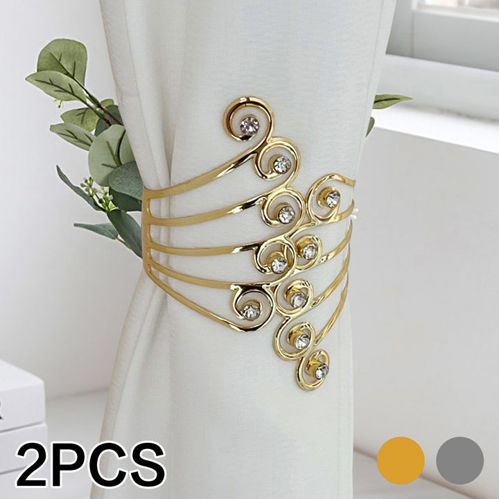 2pcs Metal GoldenSilvery Creative Wings Crystal Design Curtain Tiebacks Adjustable Curtain Holdback For Bedroom Living Room Strong And Durable Home Decor