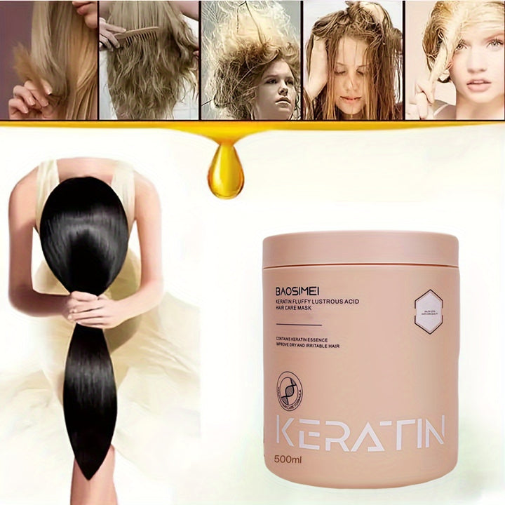 500ml Keratin Fluffy Lustrous Acid Hari Care Mask Repairs Split Ends Healthy Hair Penetrates 4N1P