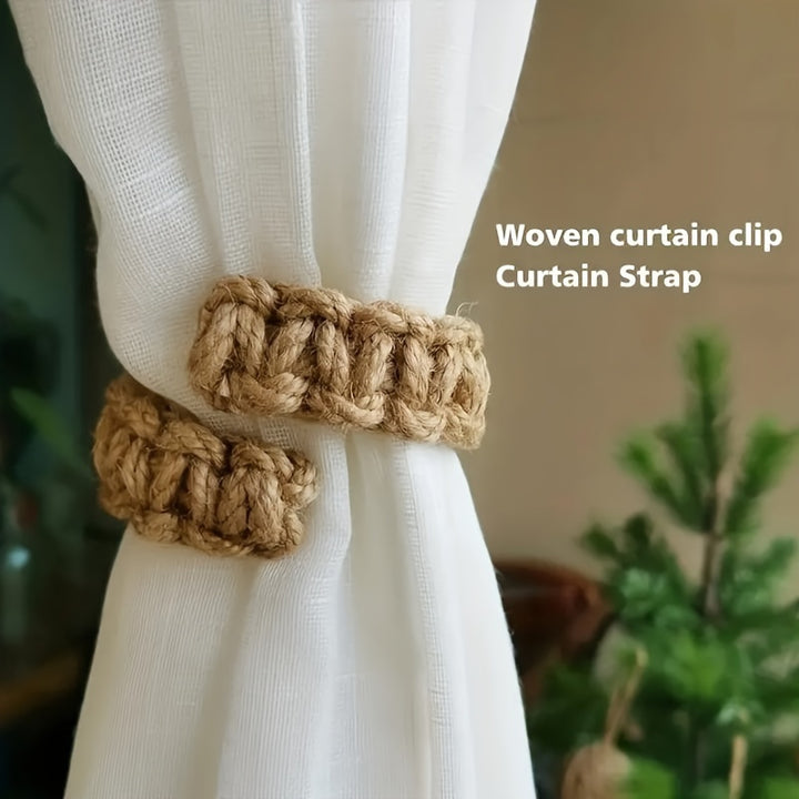 2Pack Rattan Woven Curtain Tiebacks  FJU9