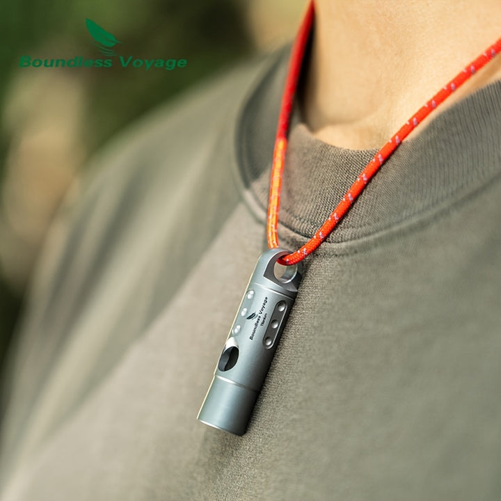 Boundless Voyage Titanium Emergency Whistle with Lanyard Loud Survival Whistle for Camping Hiking Outdoor Activities  Pure Titanium Construction 1Pack