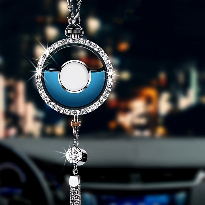 Elegant Inlaid Artificial Diamond Car Perfume Pendant  Metal Hanging Reusable Air Freshener Diffuser Car Decoration Gift Box excluding Perfume