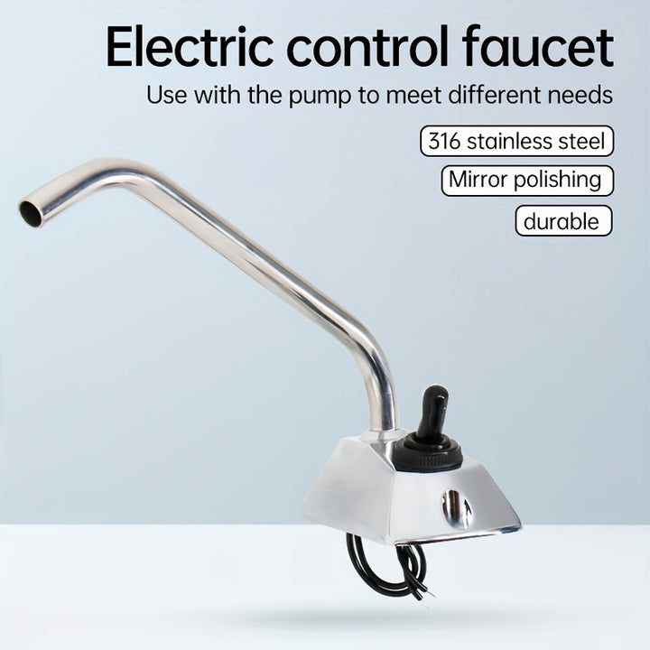 12V Electric Water Pump Tap with Ball Valve Polished Stainless Steel Faucet for Kitchen Caravan Motorhome RV  Durable Mirror Finish Silicone Handle 9mm Outlet  Fits 10mm ID Hose